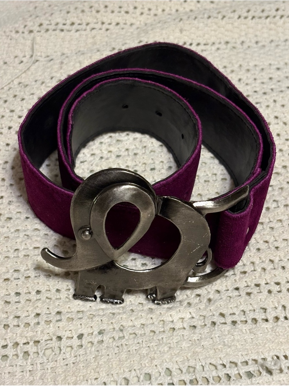 1970s Hippie Purple suede belt metal elephant buckle vintage 70s